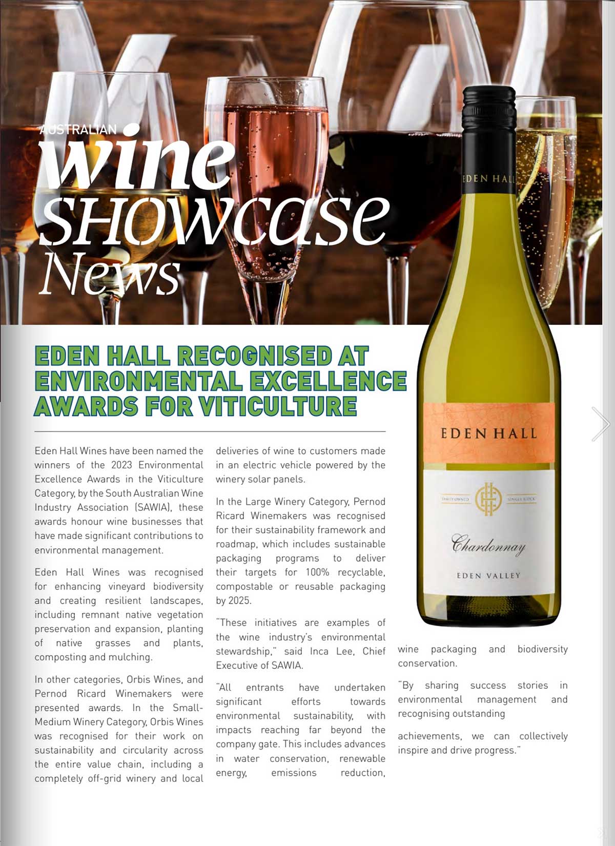 Australian Wine Showcase News - Award For Viticulture is Eden Hall